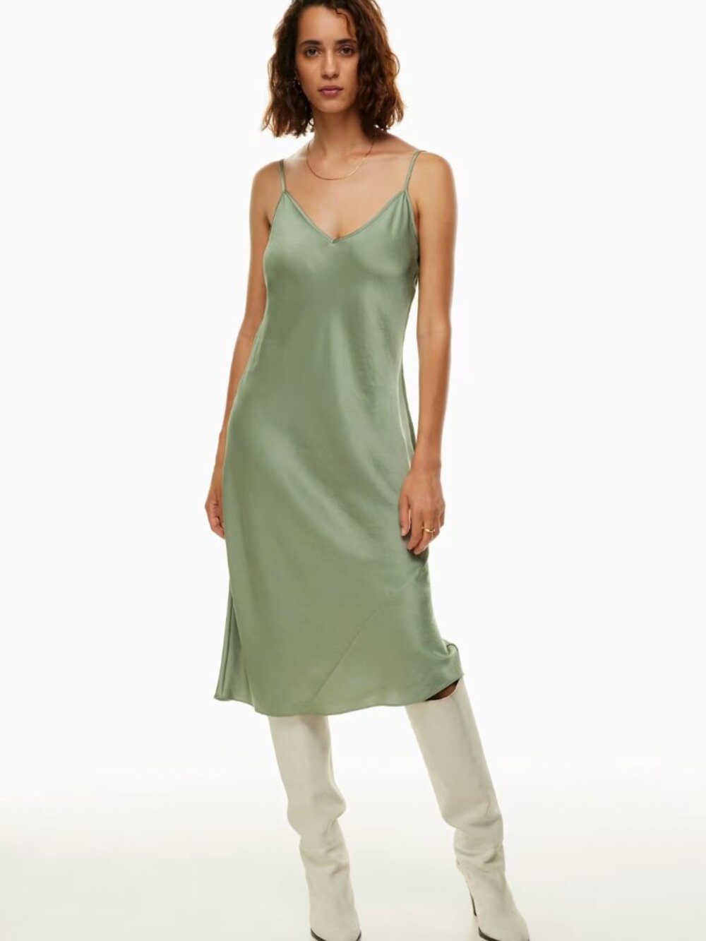 Only Slip Satin Midi Dress in Bitter Sage